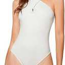 WDIRARA Women's Cut Out Criss Cross Halter Neck Sleeveless Skinny Bodysuit Cami Tops White M