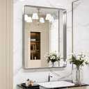 LOAAO 24X30 Inch Brushed Nickel Bathroom Mirror, Rounded Rectangle Silver Metal Frame Mirror, Brushed Nickel, Anti-Rust, Shatter Proof, Hangs Horizontally or Vertically