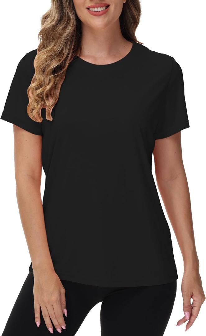 NEYOUQE Womens Short Sleeve Tee Shirts UPF 50+ Outdoor Sun Protection Quick Dry Athletic Running Workout Rash Guard Tops (L)
