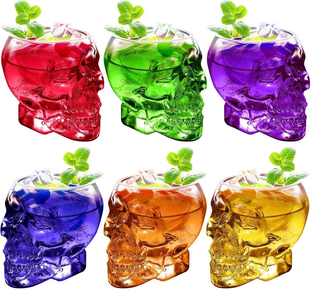 6 Pcs Halloween Skull Glasses 12oz Skeleton Wine Glass Cocktail Glasses Halloween Drinking Glasses For Cocktail Whiskey Juice Clear Skull Glass Cups For Halloween, Theme parties, Bars