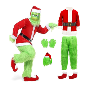 Christmas Costume Adults Men Santa Claus Suit 7PCS Deluxe Professional Furry Xmas for Adult Set, M