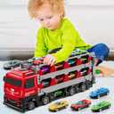 78 inches Transport Truck with 24pcs Die-Cast Cars Toys, Cars Toddler Toys Gifts for 2-7 Years Old Boys & Girls, Blue Modern Truck Toys (Red)