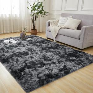 Andency 4x6 Shag Area Rug for Living Room, Tie-Dyed Light Grey Soft Fuzzy Plush Indoor Carpets for Bedroom, Non Skid Fluffy Faux Fur Rug for Room (4x6 Feet)