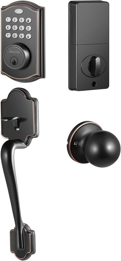 Keyless Entry Door Lock with Handle Set, Electronic Keypad Deadbolt, Smart Lock for Front Door (Black)