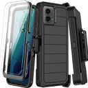 for Motorola Moto G 5G 2024 Case with Belt Clip Holster, 2X Screen Protector, Heavy Duty Shockproof Drop Protection Military Grade Rugged Full Body Phone Cover with Kickstand (Black)