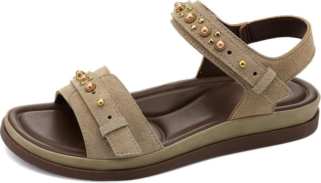 UBFEN Womens Flat Sandals with Adjustable Back Strap, Arch Support