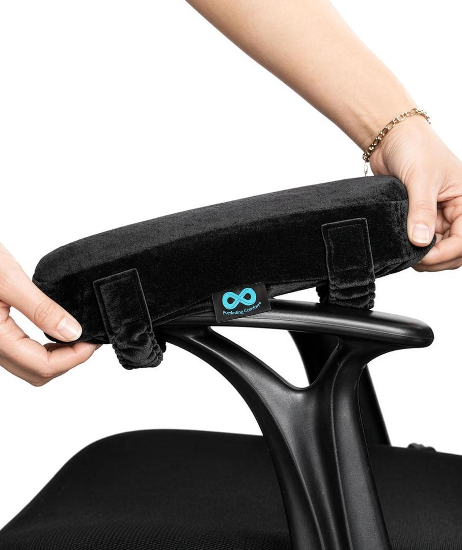 Elevate Series by Everlasting Comfort Office Chair & Wheelchair Arm Pads - Memory Foam ArmRest Covers for Desk, Gaming Chair, Arm Pillow Seat Cover Cushions & Protectors to Relieve Pressure for Elbows (Black)