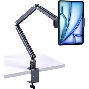 Tablet Stand Holder, Extendable Arm Stand for Desk, Aluminum Desk Mount Holder for iPad with 360Rotating Metal Base, Fits for All 4.7-13 Inch Tablet, Phones, Samsung Galaxy, Kindle Fire HD