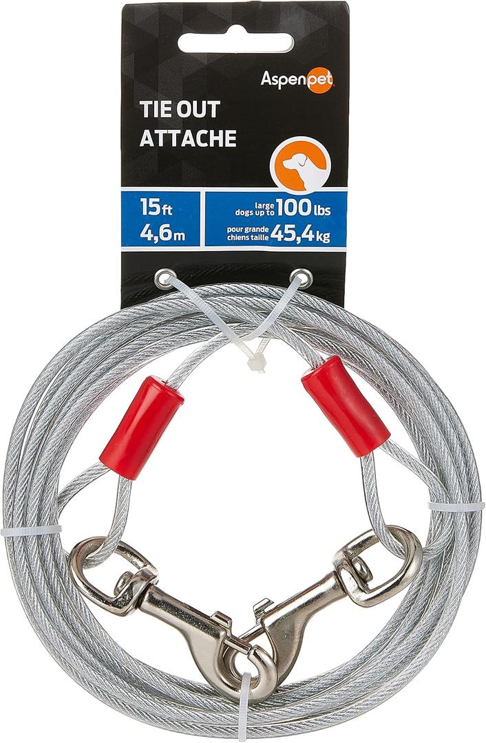 Petmate Heavy Duty Vinyl Tie Out Cable - Clear Break Strength 100 Lbs -15 Ft Cable, Silver