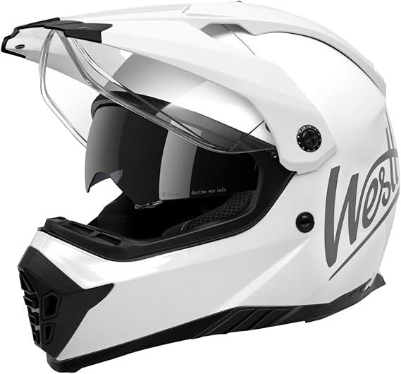 Westt Dual Sport Motorcycle Helmet Off-Road Helmets for Adults, Dual Visor Motorcycle Helmet - Full Face ATV UTV Helmet Dirt Bike Motocross Helmets DOT Approved (S (21.65-22.04 in), white)