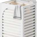 Laundry Hamper with Lid (16.9 * 13 * 26.5inches) Large Bamboo Laundry Bin Basket 85L Clothes Hamper with 1 Removable Bag Storage baskets for Bathroom (White)