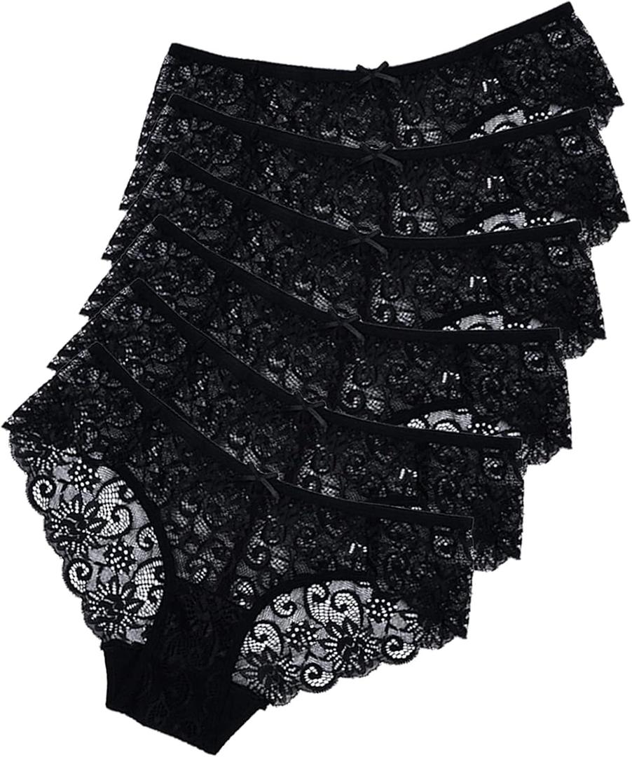 Sunm Boutique 6 Pack Women's Invisible Seamless Bikini Lace Underwear Half Back Coverage Panties (Medium, Black)