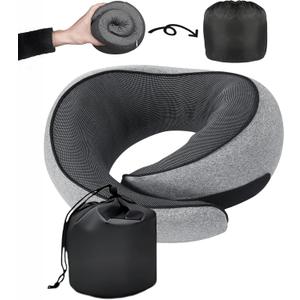 SZXYX Travel Pillows for Airplanes, 100% Pure Memory Foam Neck Pillow for Airplanes, Comfortable Breathable Cover, 360 Support Stowable Pillows for Sleeping, Car, Airport Travel Essentials (Grey)