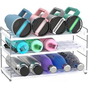 YAN & HIN Expandable Water Bottle Organizer for Cabinet, 3 Tier Tumbler Organizer, Adjustable Bottle Holder for Stanley, Hydro Flask, Kitchen Pantry Storage Rack (Set of 1)
