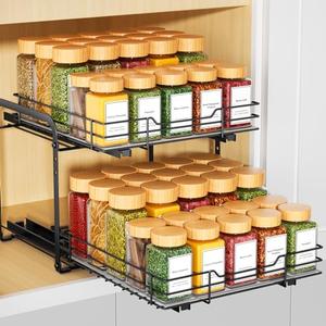 RCHYFEED Spice Organization for Cabinet,2 Tier Pull out Spice Rack Organizer for Inside Cabinets & Pantry, Slide out Heavy Duty Spice Shelf Rack for Kitchen Seasoning (11.5" Wx10.5 Dx9.5 H)