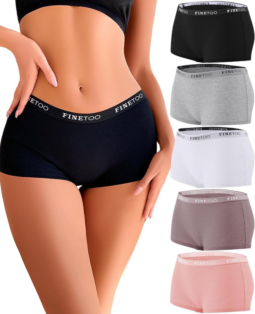 FINETOO Boyshort Underwear for Women Cotton Boxer Briefs Full Coverage Ladies BoyShorts Panties 5 Pack (Medium)