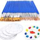 65Pcs Paint Brushes Palettes Set,60pcs Flat Round Paint Brush 5 PCS Paint Trays for Kid Classroom Crafts Small Paint Brushes Bulk for Acrylic Oil Watercolor Canvas Face Rock Painting Party Painting