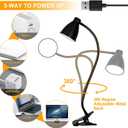 BOHON Desk Lamp 5 Color Modes 10 Brightness Dimmer Reading Light 10W 38 LED Clamp Lamp with Auto Off Timer 360 Flexible Neck Clip on Light for Bed Bedside, AC Adapter Include
