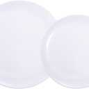 PULOTE 200 Pieces White Plastic Plates Disposable - Include 100PCS 10 inch Dinner & 100PCS 7 inch Dessert Plates, Ideal for Party & Wedding