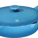 Bruntmor 5 Qt Cast Iron Skillet with Lid Turquoise Enameled Non Stick Frying Pan for Casserole, Sauting, and Grilling - Durable Handle Cookware for Easy Use