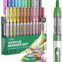 JusArt Acrylic Paint Markers Brush Tip 24 Colors, Water-Based No-Bleed Markers with Automatic Ink Control, Waterproof Acrylic Paint Pens for DIY Art & Crafts -Fabric, Rock, Wood, Glass, Ceramic, Metal