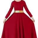 TLMNU Girls Praise Dance Dress Metallic Gold Liturgical Worship Church Robe Full Length Swing Lyrical Costume (9-10 Years, 10 Red)