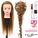 28Inch 80% Real Hair Mannequin Head, Cosmetology Mannequin Head with Hair for Braiding Curling Cuting, Table Clamp Styling Set(Blonde)