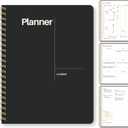 Undated Weekly Planner, 8.5x11” – Dashboard Layout with Yearly Review, Monthly Calendars, & Weekly To Do List, Spiral Bound Organizer for Work, Study & Life (Black)