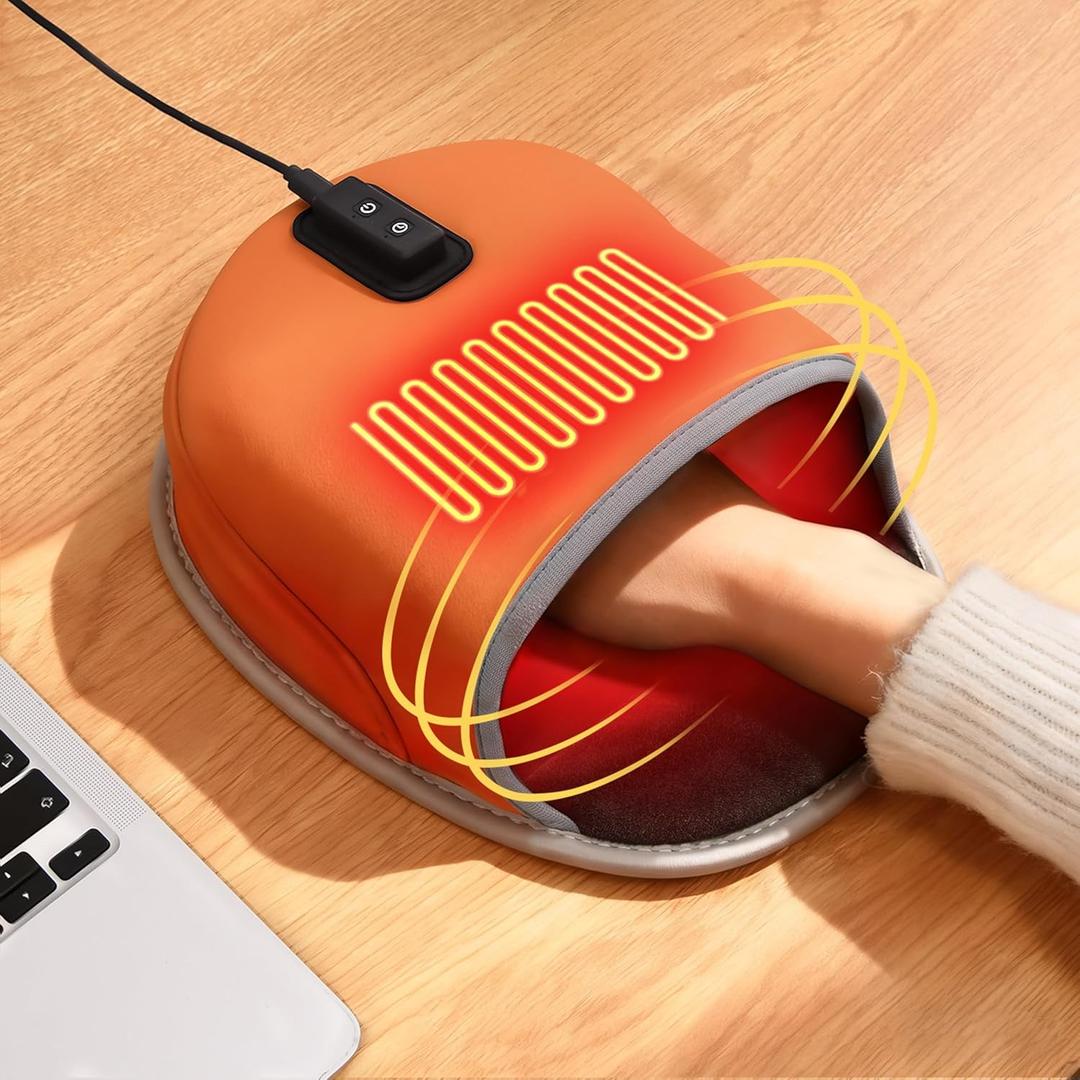 Heated Mouse Pad Hand Warmer - Dual-Sided Heating USB Heated Mouse Pad - 3 Temperature & Timer Settings Faux Lether Surface Mouse Hand Warmer - Gift for Office Work Home Gaming - Orange