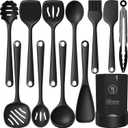 oannao Silicone Kitchen Utensils Set, 600F Heat Resistant Silicone Cooking Utensils, Spatula, Spoon, Whisk, Tongs, Kitchen Gadgets Sets for Nonstick Cookware, Dishwasher Safe BPA Free (Black), Large