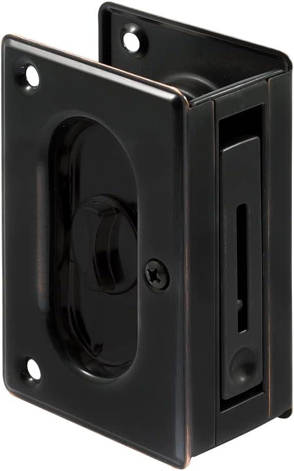 Prime-Line N 7368 Pocket Door Privacy Lock with Pull - Replace Old or Damaged Pocket Door Locks Quickly and Easily  Classic Bronze, 3-3/4 (Single Pack)