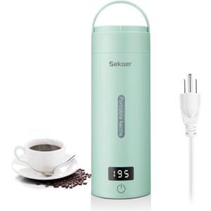 Sekaer Travel Electric Tea Kettle Portable Small Mini Coffee Kettle, with 4 Variable Presets, Personal Hot Water Boiler 304 Stainless Steel with Auto Shut-Off & Boil Dry Protection (Green)