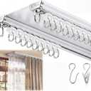 Ceiling Curtain Double Track Set 3ft-16.4ft/5 Meter White Double Curtain Track Ceiling Mount Heavy Duty Room Divider Adjustable Length Rails with Clips Hooks End Hook