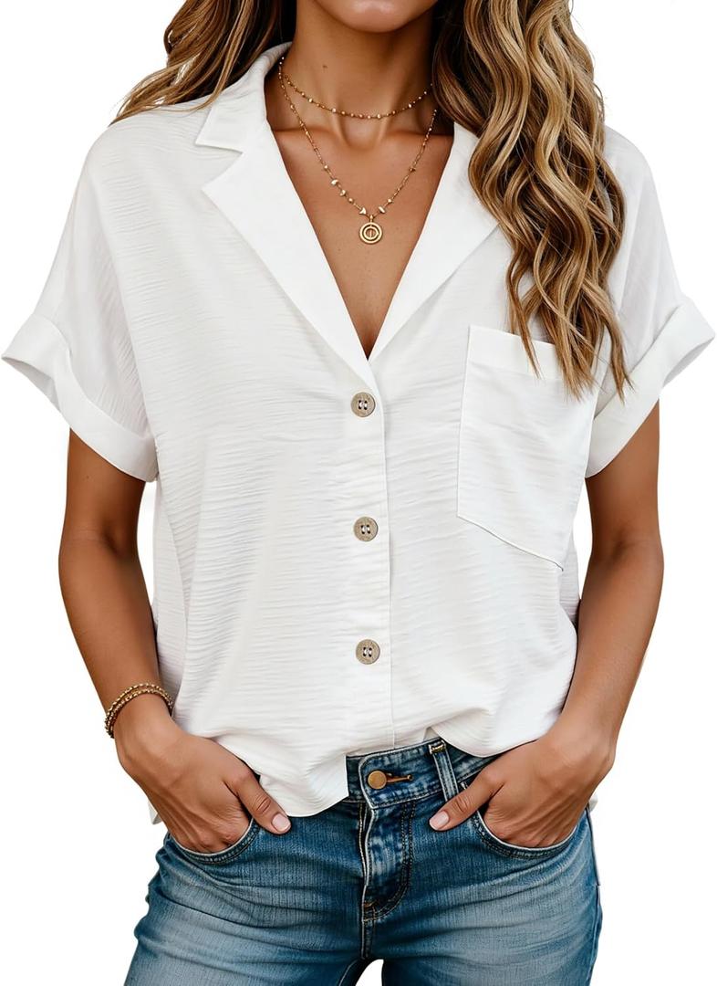 Ruffle Sleeve Tops for Women 2026 Casual V Neck T Shirts Double Tiered Bell Sleeve Cute Tee Shirt Blouses S-3XL (White, XL)