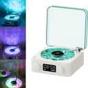 The Waves Vinyl Player, Waves Bluetooth Speaker, Portable Vintage Vinyl Speaker with Adjustable Light and Time for Bedroom, Party, White