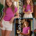 Oakgarden Girls' Short Sleeve Shirts Crew Neck Ribbed Knit Tops Casual Basic Slim Fitted Tees Summer Fashion Soft T Shirts