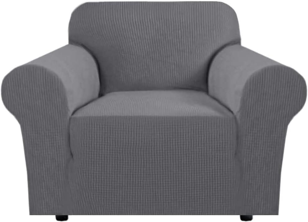 H.VERSAILTEX Stretch Chair Slipcover Sofa Cover Furniture Protector Cover High Spandex Small Checks Knitted Jacquard Sofa Cover Chair Covers for Living Room (Armchair 31"-40", Grey) (Neutral Gray)