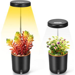 Full Spectrum Mini Grow Light with Self-Watering Planter - Adjustable Height Desk Pot for African Violet, Venus Fly Trap, Succulents, Small Indoor Plants, Office Home Decor