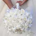 Bridal Wedding Bouquet Round Bling Brooch Bouquet Throw Toss Artificial Rose Flower Bunch for Bride Bridesmaid Wedding Quinceanera(Ivory, 7.5")