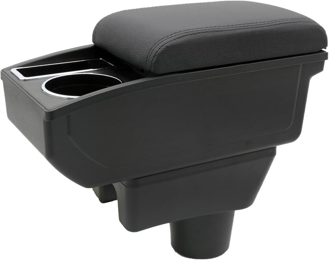 for Mitsubishi Mirage 2014-2024 Car Armrest Box Center Console Accessory Leather Arm Rest Double-Layer Storage Space with Cup Holder (Black Thread)
