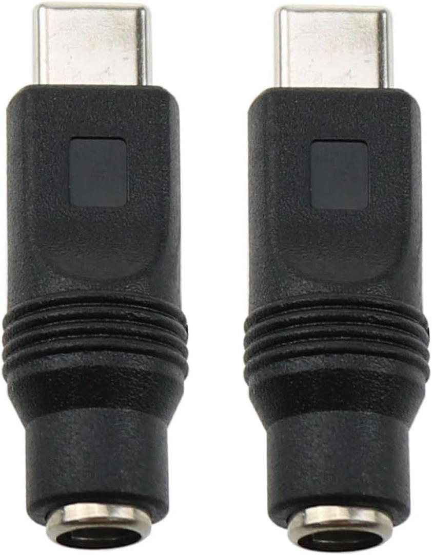 2PCS USB to DC Power Adapter - Type C Male to DC 5.5x2.1mm Female Connector Charge Barrel Jack for Charging Devices - Android Plug