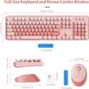Fogruaden Pink Retro Typewriter Keyboard and Mouse Wireless, 2.4GHz Office Full-Sized Colorful Computer Keyboard with Number Pad and Cute Mouse for Windows PC Desktops Laptop