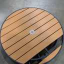 42" Round Patio Table with Umbrella Hole, Metal Outdoor Dining Table for Garden, Backyard and Deck, 4 Person Round Patio Dining Table for Outside, Walnut