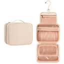 CUBETASTIC Travel Toiletry Bag, Portable Makeup Bag with Hanging Hook Waterproof Cosmetic Organizer Case 3 Compartment Leather Pouch for Toiletries (23cm9.05-Inch, White)