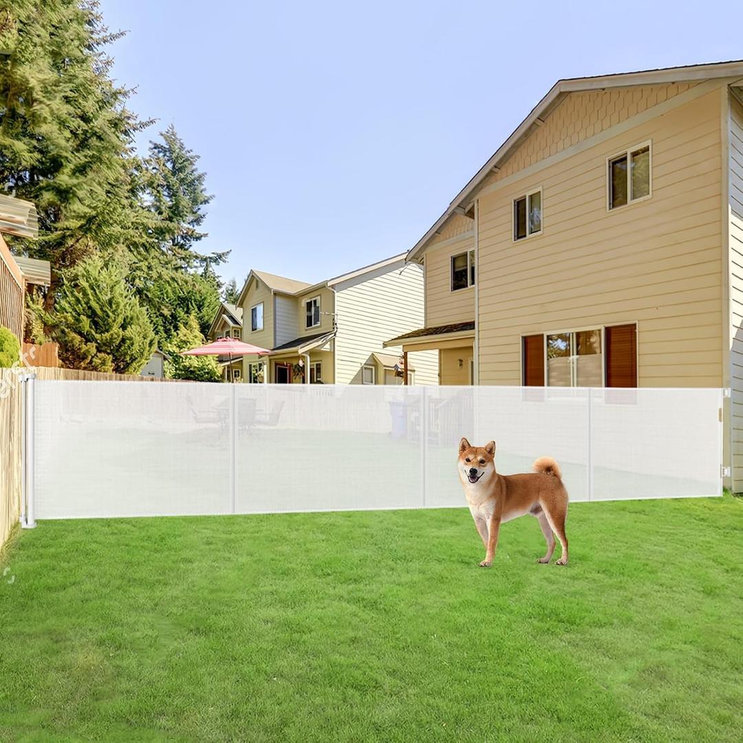 Reinforced 42 Tall x 200 Extra Long Retractable Baby Gates, Extra Tall Baby Gates for Dogs with Support Rods, Retractable Dog Gate for Wide Opening Pet Gate Indoor Outdoor, White