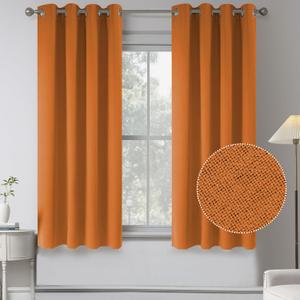 Faux Linen Texture Short Blackout Curtains for Kitchen -2 Panels 100% Blackout Thermal Insulated Entryway Cottage Decor Solid Grommet Window Curtains for Bathroom (W52 x L45 Inch Long,Russet Orange)