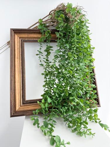 Mythlty 6 Eucalyptus Stems Artificial Hanging Plant, Fake Plastic Hanging Greenery Stems with Roots for Home Farmhouse Wall, Ceiling, Bathroom, Mantle, Outdoors Porch Decorations (6  Eucalyptus)
