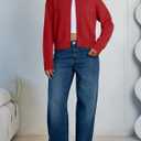 Trendy Queen Cropped Cardigan Sweaters for Women Lightweight Y2k Fall Outfits Spring Fashion Clothes 2026 (Medium, Red)