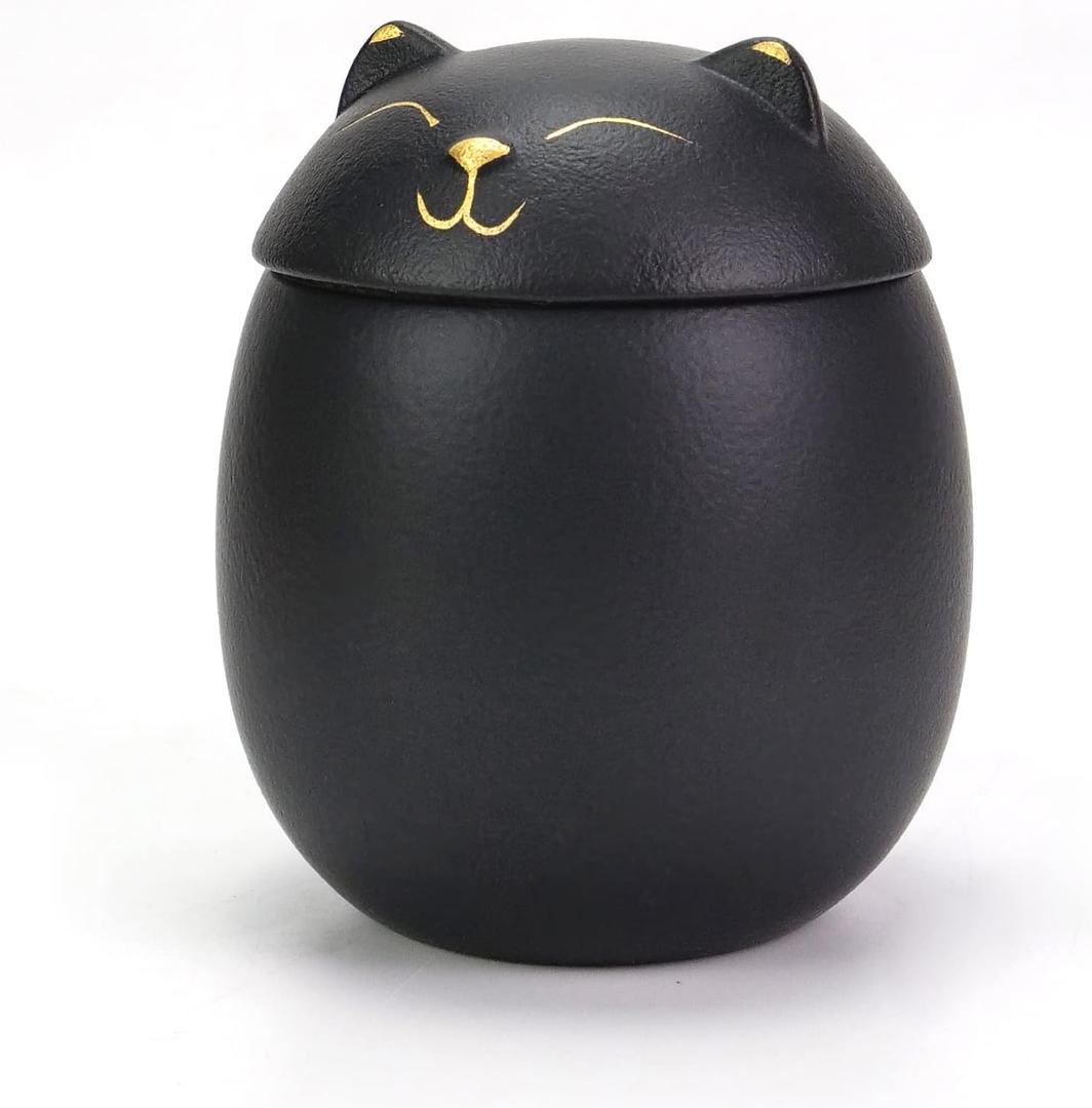 Cat Urn Dog Urn Sized 3.2x2.9 and 4.9x4.25. A Smiley-Cat Pet Urn with a Memoria Card.Cat Urns for Ashes for Your Pet (12 cu/in, Black)
