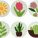 Mefatus Punch Needle Kit for Beginners Adults Kids Easy Punch Needle Embroidery Kit Tool Threader Fabric Hoop Yarn Rug Tufting Coaster Art and Crafts (#2 green)